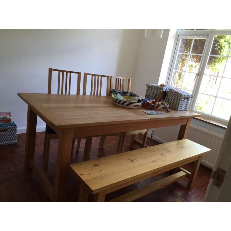 Laura Ashley Oak Dining Table 6 chairs and bench