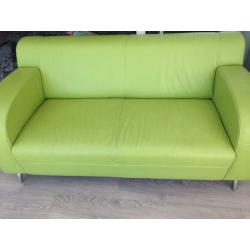 Lime green leather effect sofa