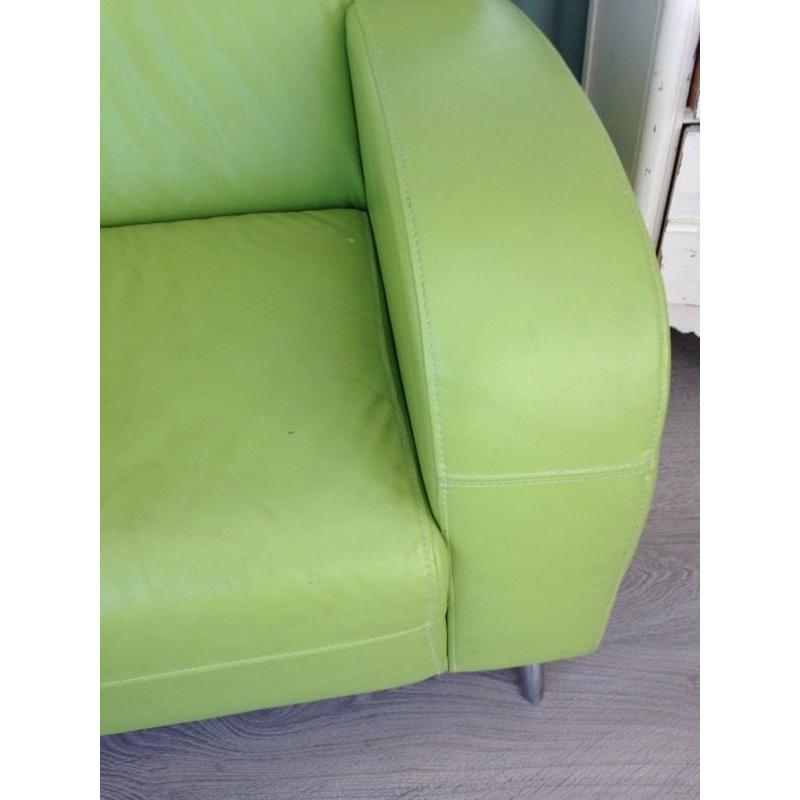 Lime green leather effect sofa