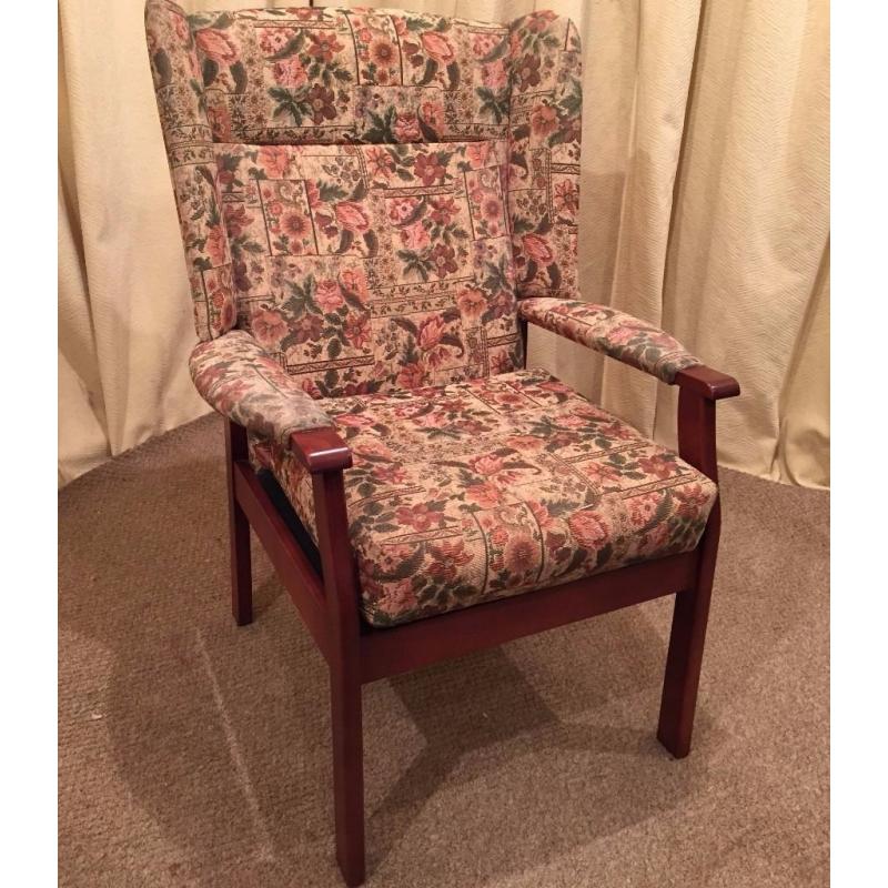 High Wing Back Armchair - Easy Chair - Floral Pattern OAP Chair