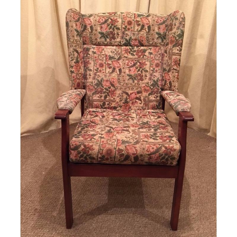 High Wing Back Armchair - Easy Chair - Floral Pattern OAP Chair