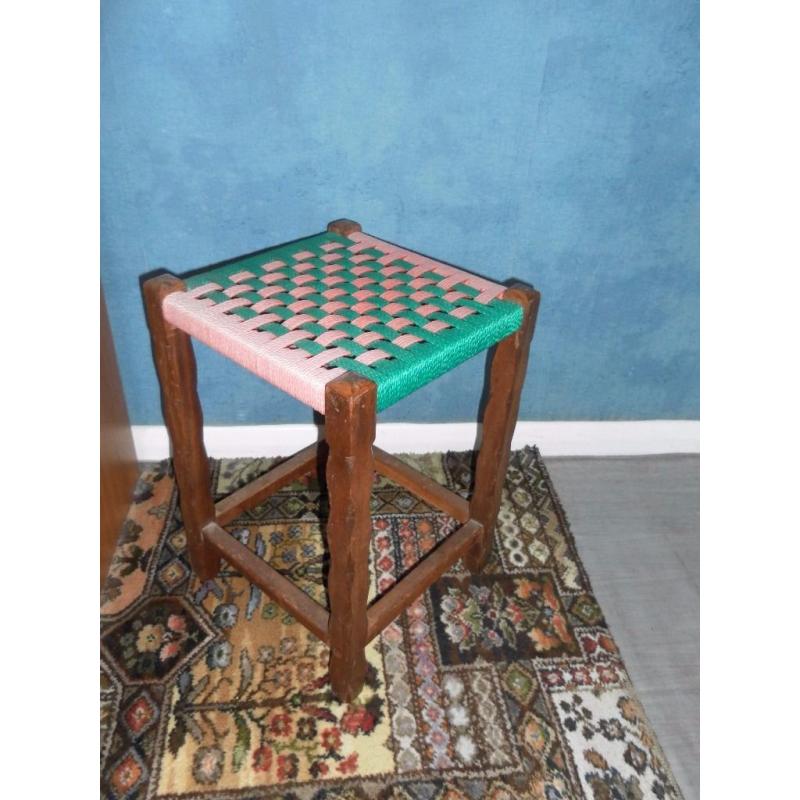 Vintage Hardwood Rattan Stool