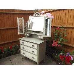 Shabby Chic Antique Dressing Table With Mirror - Decoupage-A.Sloan Hand Painted