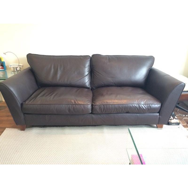 M&S Brown Leather 3 Seater Sofa