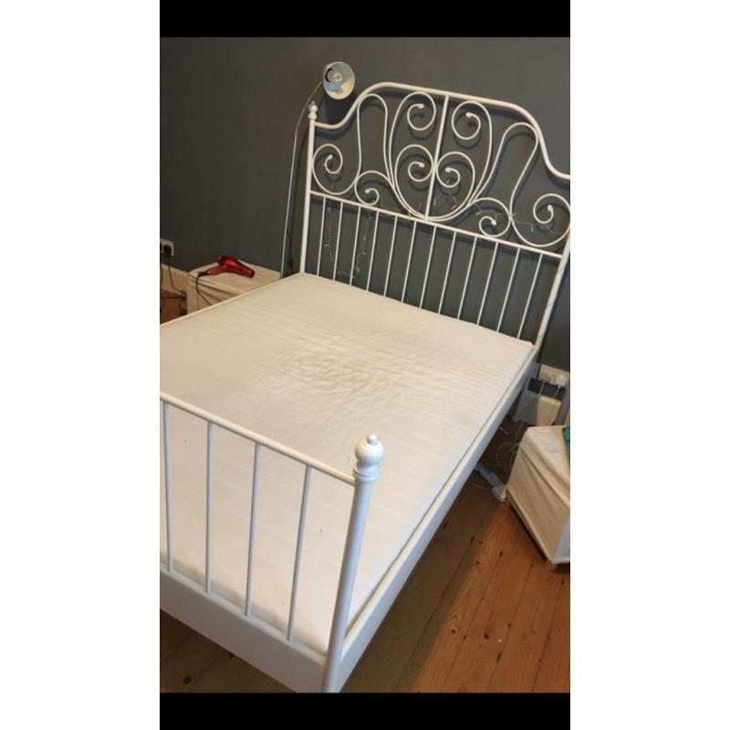 IKEA white metal framed bed and foam mattress