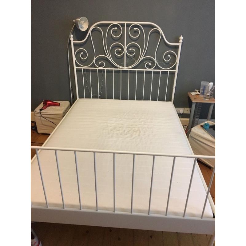 IKEA white metal framed bed and foam mattress