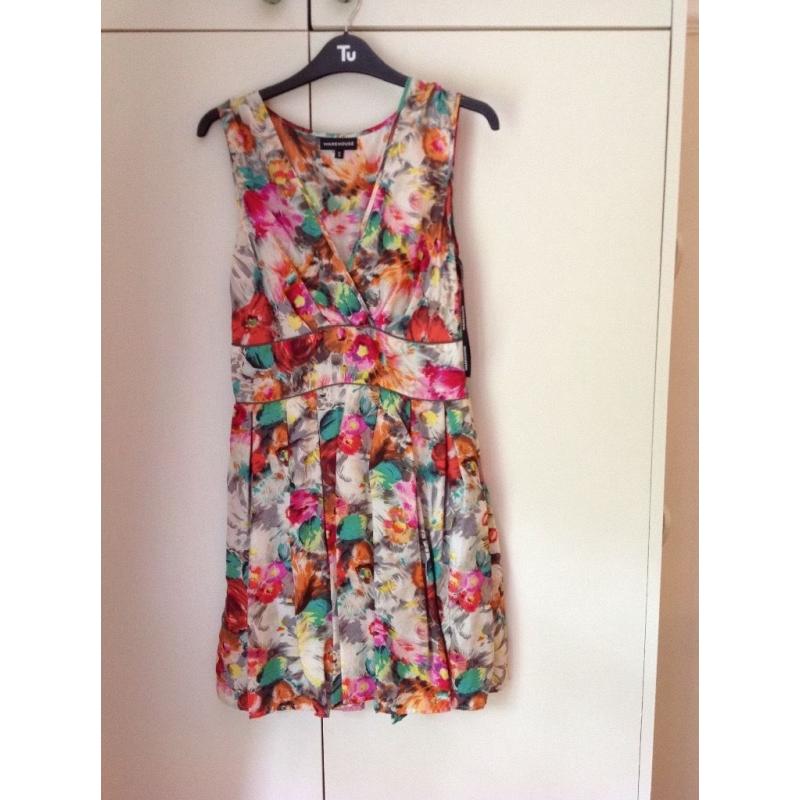 Warehouse 100% silk size 10 flower design summer dress