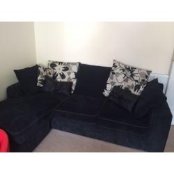 3/4 seater L shaped black couch with matching 2 seater