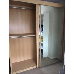 Beech mirrored doors sliding wardrobe