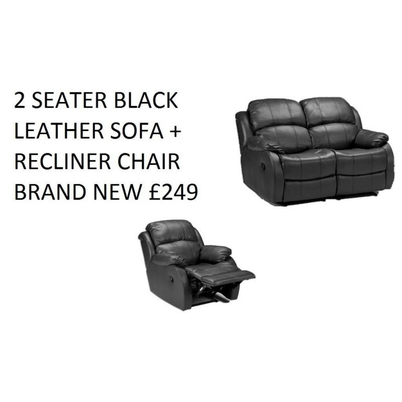 BRAND NEW LEATHER2 SEATER PLUS RECLINER IN BLACK OR BROWN 75%OFF SHOP PRICE