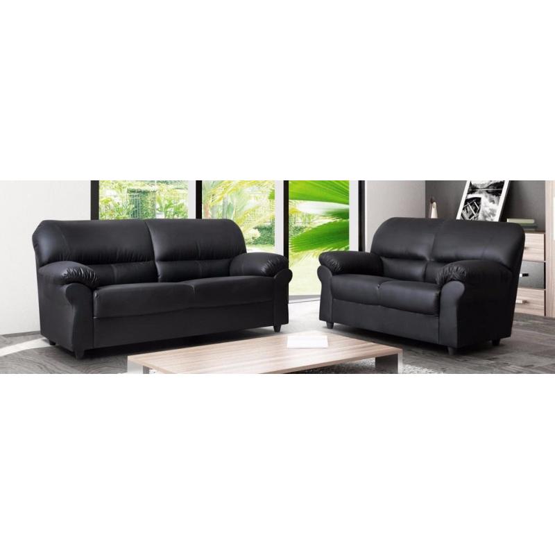 Leather 3+2 sofas brand new BLACK OR BROWN FREE STORAGE POUFFE