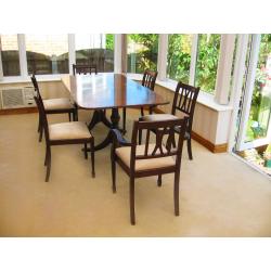 DINING TABLE & 6 NEWLY UPHOLSTERED CHAIRS (DELIVERY AVAILABLE)