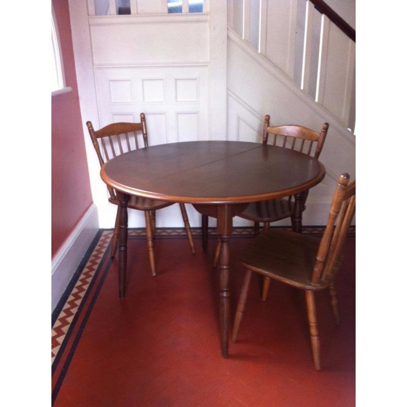 77 cm High Round Vintage Extendable Dining Table & 3 Farmhouse Chairs / Can Deliver