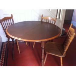 77 cm High Round Vintage Extendable Dining Table & 3 Farmhouse Chairs / Can Deliver