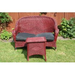 Red Wicker Conservatory Sofa and Side Table