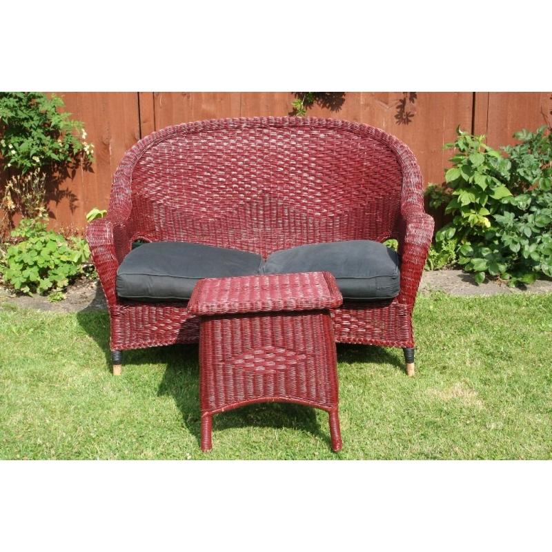 Red Wicker Conservatory Sofa and Side Table