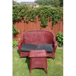 Red Wicker Conservatory Sofa and Side Table