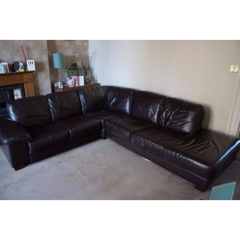 Dark Brown Leather Corner Settee for sale