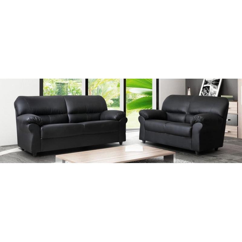 SUMMER SPECIAL leather 3+2 sofas brand new BLACK OR BROWN free pouffe