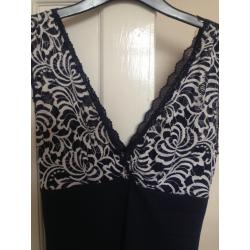 Lipsy Navy blue and white lace body con dress