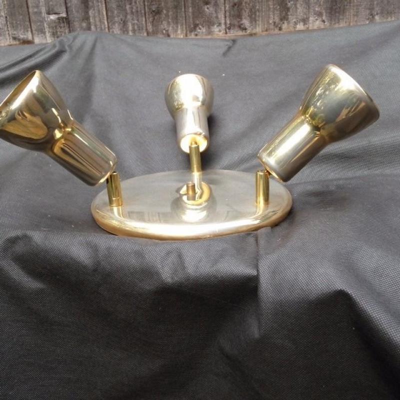 Ceiling lights - Pair brass 3 spot clusters plus bulbs