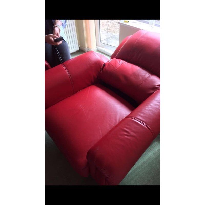 Red settee 2 seater x2 single rise and recline chairs