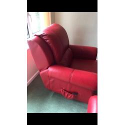 Red settee 2 seater x2 single rise and recline chairs