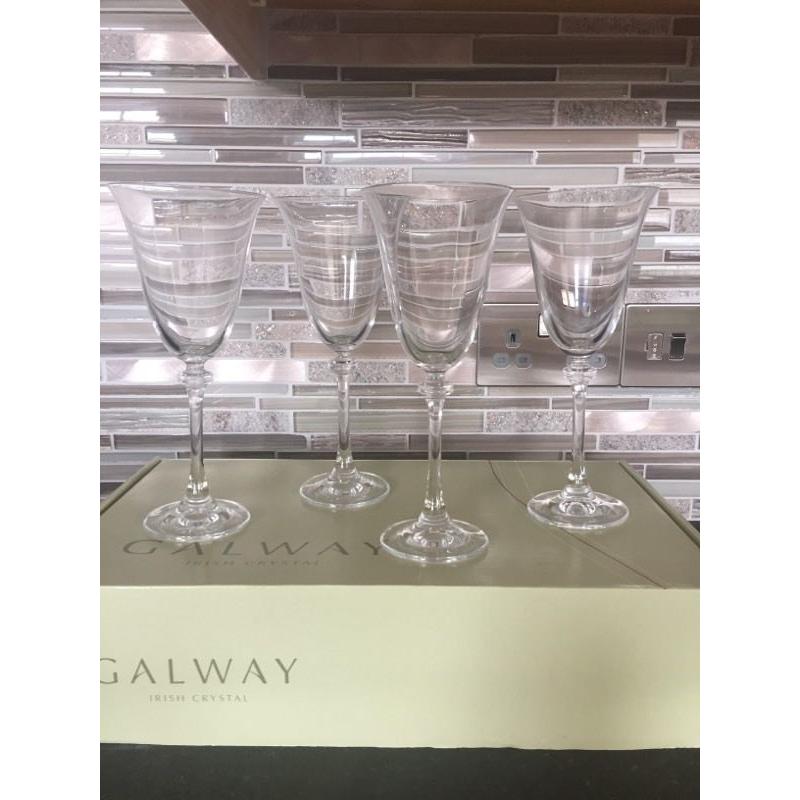 Galway crystal wine glasses NEW & boxed 4 Liberty goblet - wedding present ??