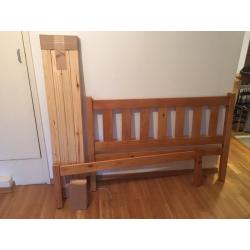 Wooden double bed head, footer, slats and bolts