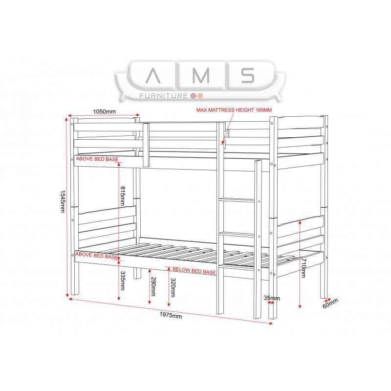 Brand New Solid Brazilian Pine Wood Bunk Bed Frame in White colour with Foam Mattresses, Kids Single