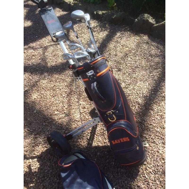 Set of Swilken Alta clubs, Made in Scotland, all alloy. Ben Sayers bag and trolley.