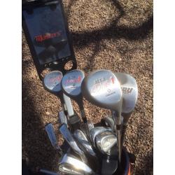 Set of Swilken Alta clubs, Made in Scotland, all alloy. Ben Sayers bag and trolley.