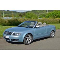 Stunning Audi A4 1.8T Convertible 2005 FSH Pale Blue low mileage, MOT til May 2017