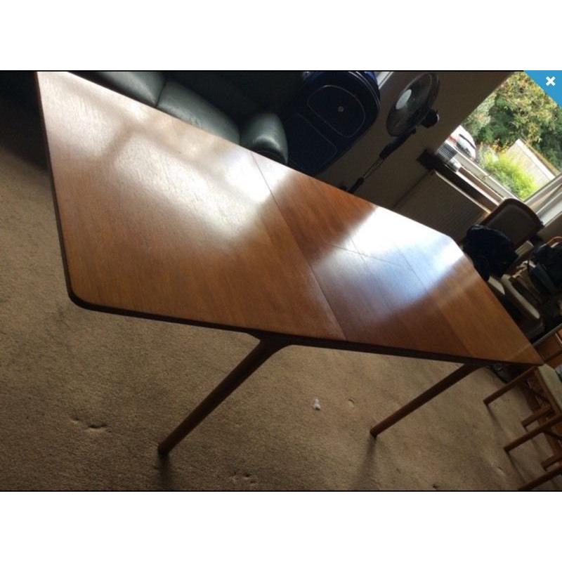 VINTAGE TEAK EXTENDING DINING TABLE AND 6 CHAIRS