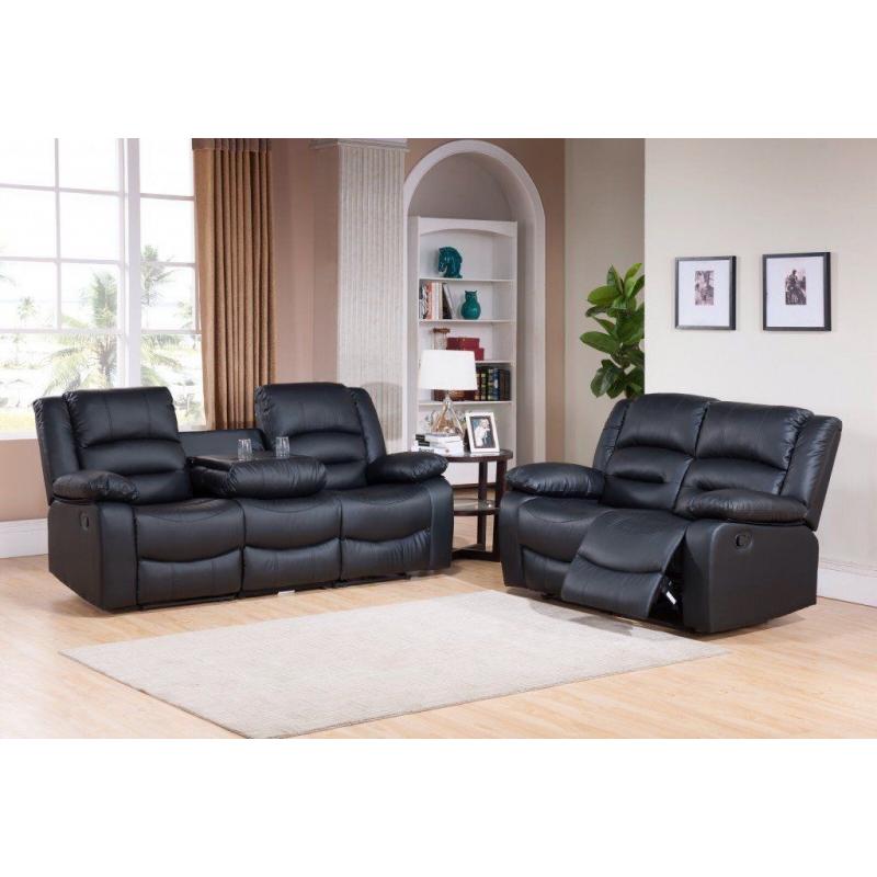 *-*-* SALE *-*-* NEW Leather Recliner Sofas FREE Delivery Miami Black