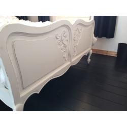 Shabby chic, white double bed & matching his/hers bedside cabinets