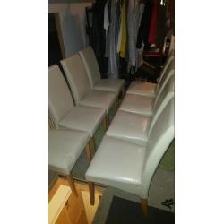 8x Faux Cream Leather Dining Chairs