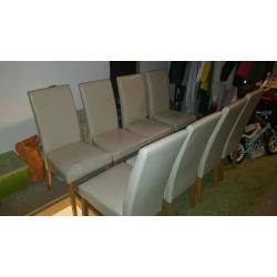 8x Faux Cream Leather Dining Chairs