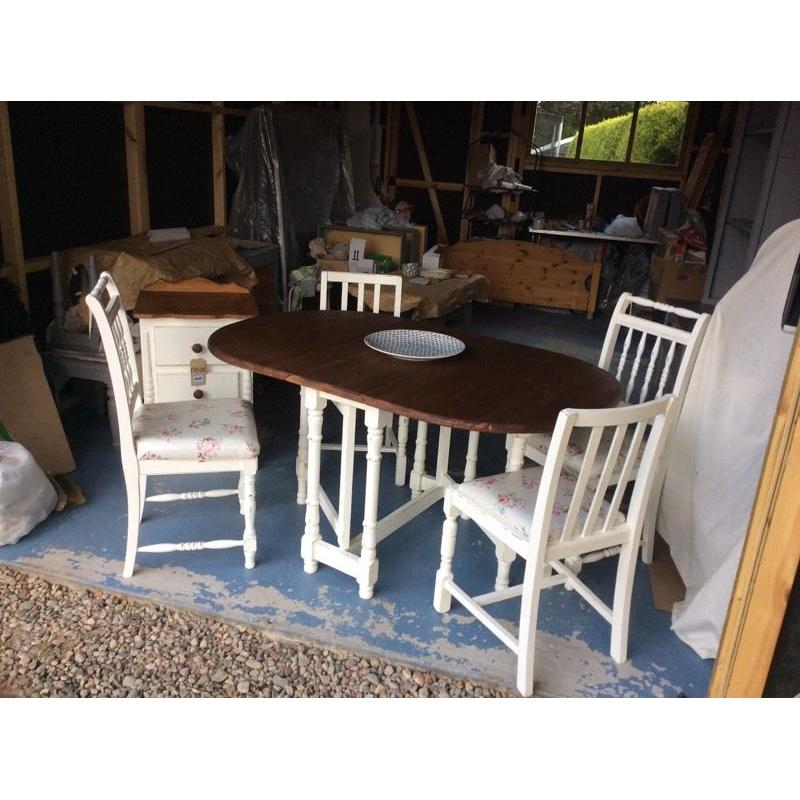 Up cycled by vintage Angell , Drop leaf table and 4 chairs