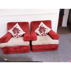 Lovely two reddish and cream sofa arm chairs