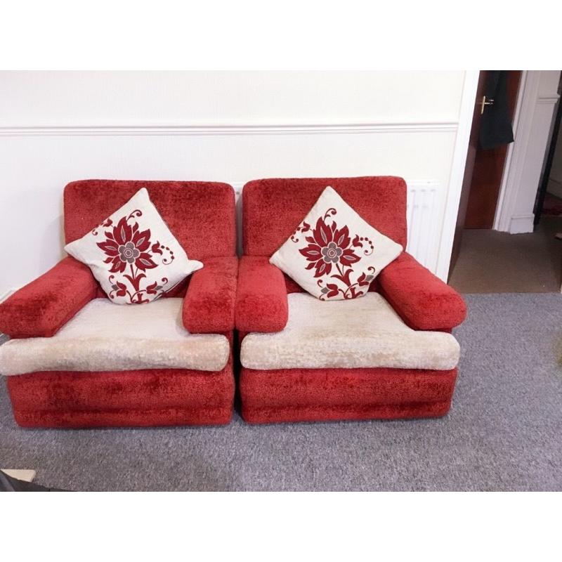 Lovely two reddish and cream sofa arm chairs