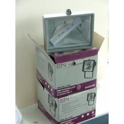 Two 500 watt Halogen floodlights. BNIB satin silver