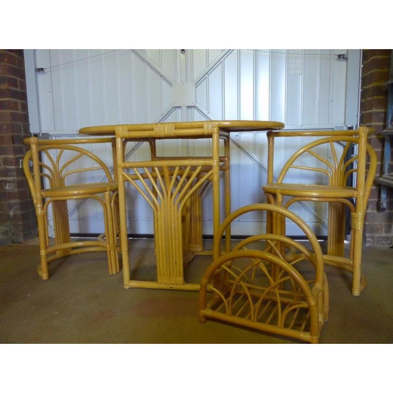 Oval Cane Wicker Table and 2 Chairs