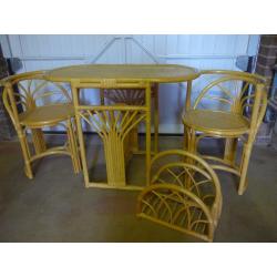 Oval Cane Wicker Table and 2 Chairs