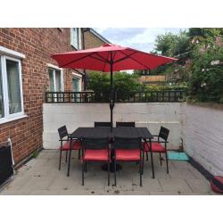 6 seater outdoor dining garden set with parasol