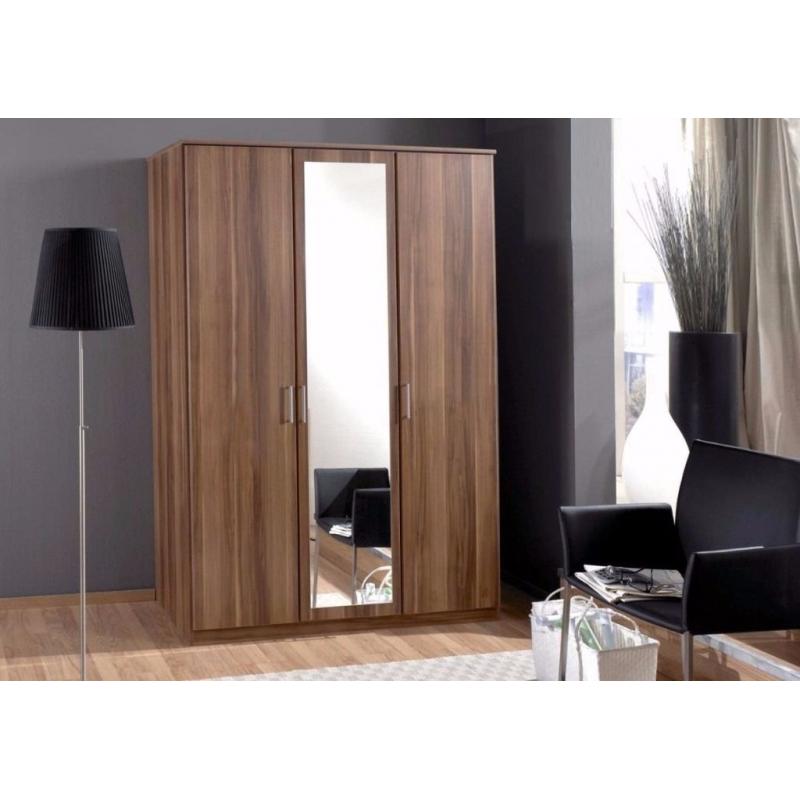 **7-DAY MONEY BACK GUARANTEE!** 3 Door German Wardrobe With Mirror - DELIVERED SAME DAY!