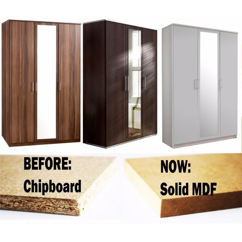 **7-DAY MONEY BACK GUARANTEE!** 3 Door German Wardrobe With Mirror - DELIVERED SAME DAY!