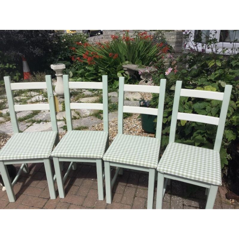 Lovely set of 4 dining/kitchen painted wood chairs,recovered with Laura Ashley gingham