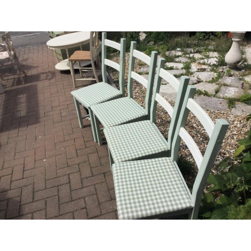 Lovely set of 4 dining/kitchen painted wood chairs,recovered with Laura Ashley gingham