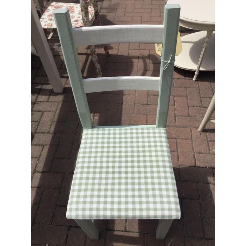 Lovely set of 4 dining/kitchen painted wood chairs,recovered with Laura Ashley gingham